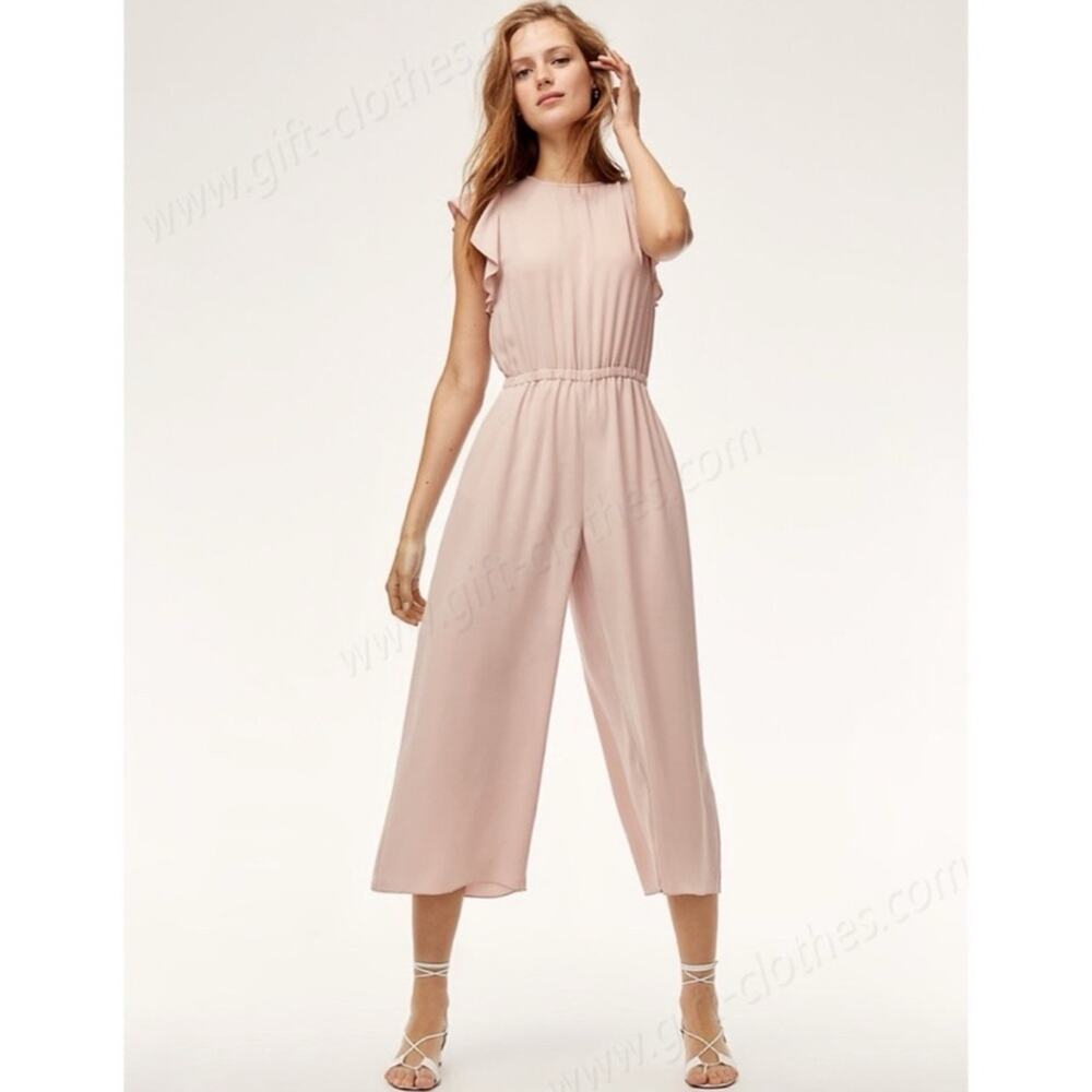 Aritzia Wilfred Women Soft Pink Fleurette Jumpsuit with Ruffle Sleeves Size S - Picture 1 of 13
